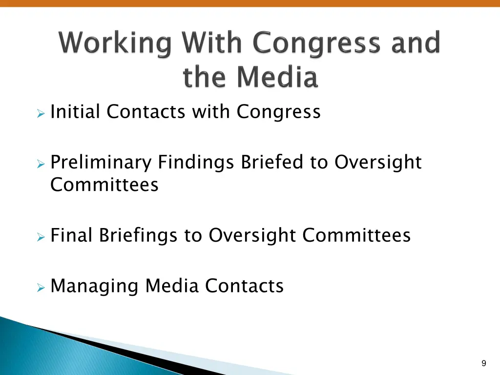 initial contacts with congress