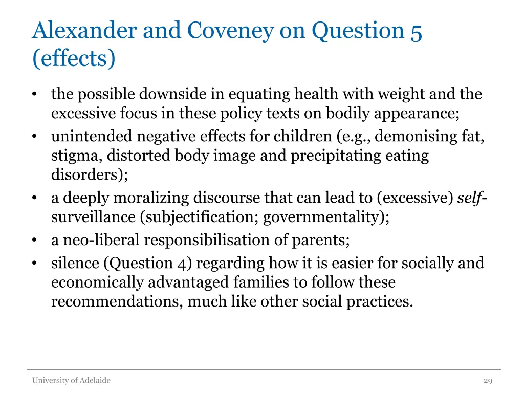 alexander and coveney on question 5 effects