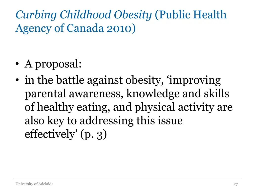 curbing childhood obesity public health agency