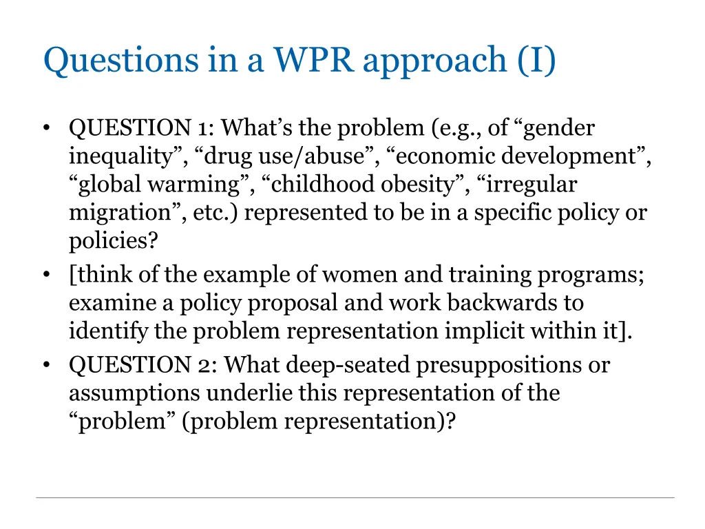 questions in a wpr approach i