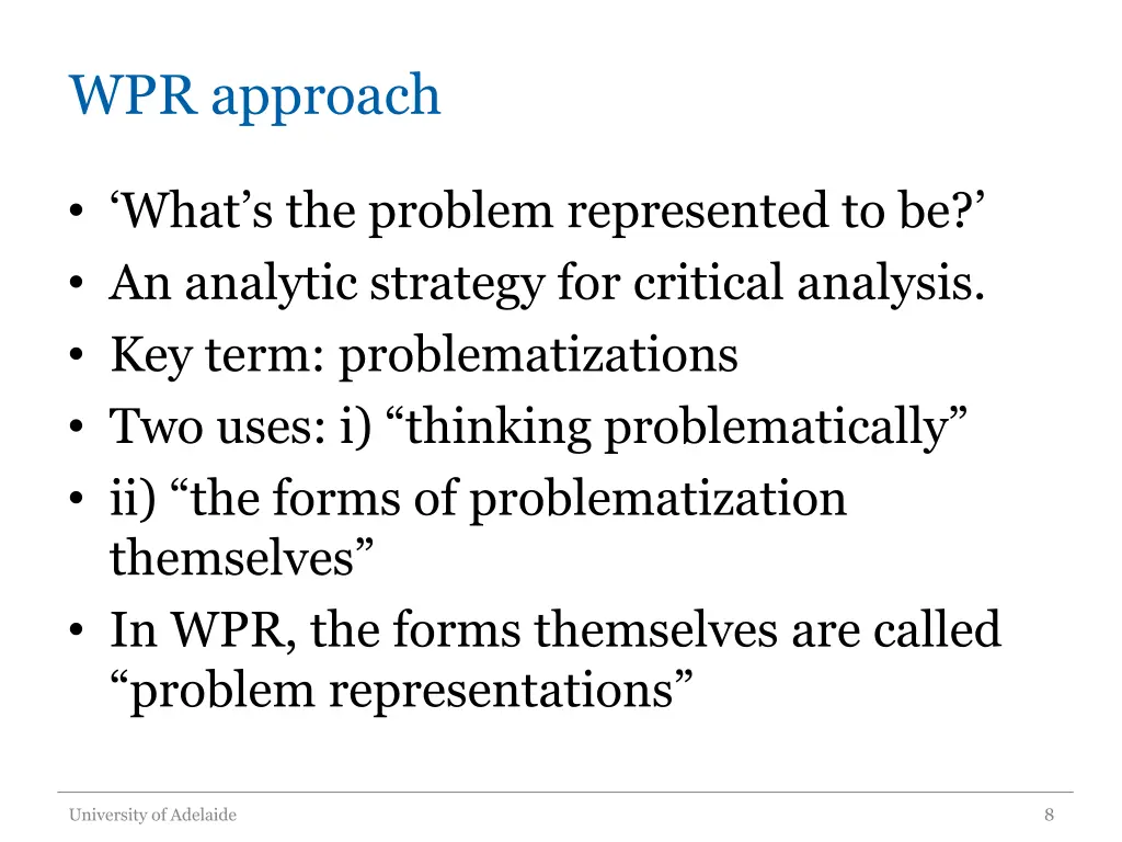 wpr approach