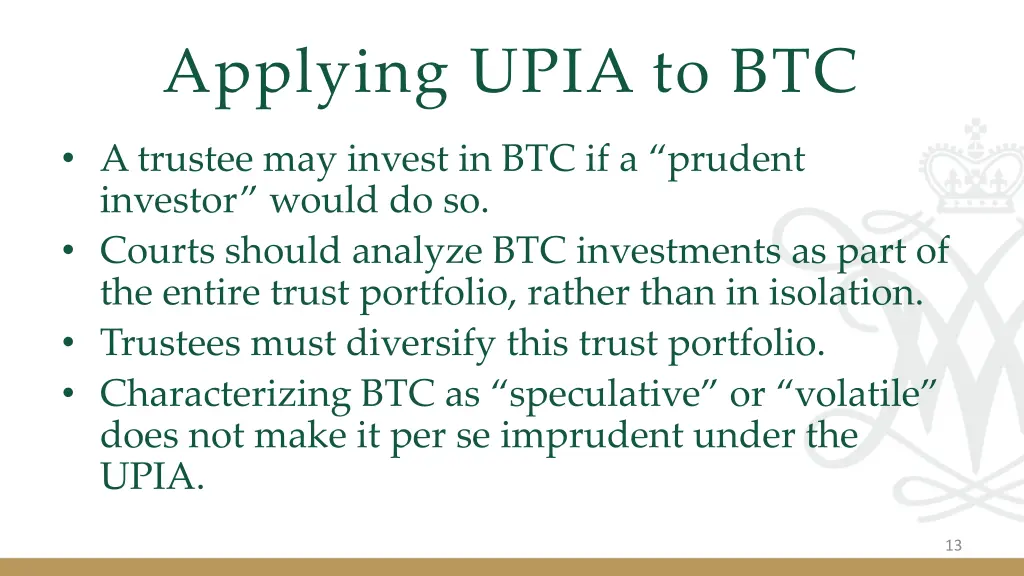 applying upia to btc