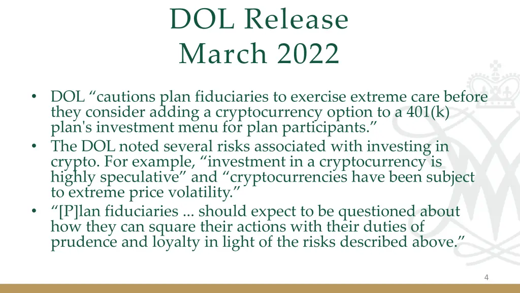 dol release march 2022