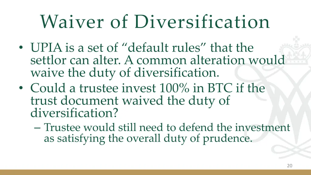 waiver of diversification