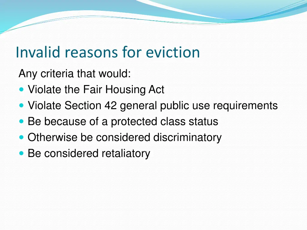 invalid reasons for eviction any criteria that