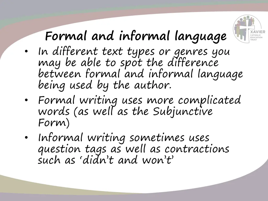 formal and informal language in different text