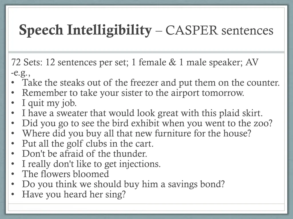 speech intelligibility casper sentences