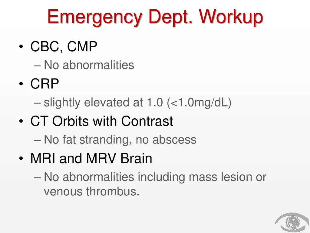 emergency dept workup