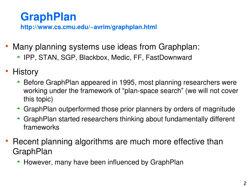 graphplan http www cs cmu edu avrim graphplan html