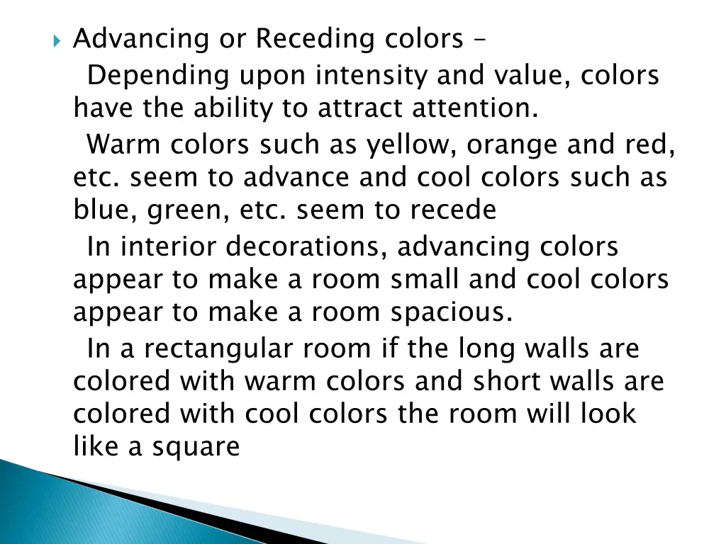 advancing or receding colors depending upon