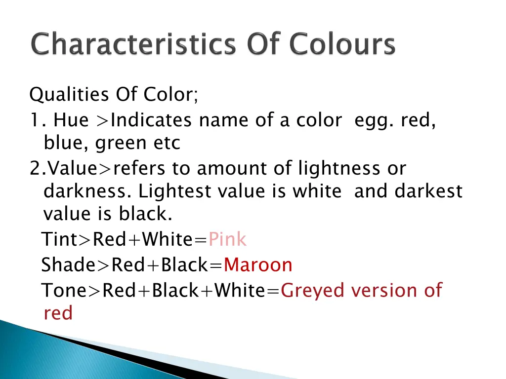 qualities of color 1 hue indicates name