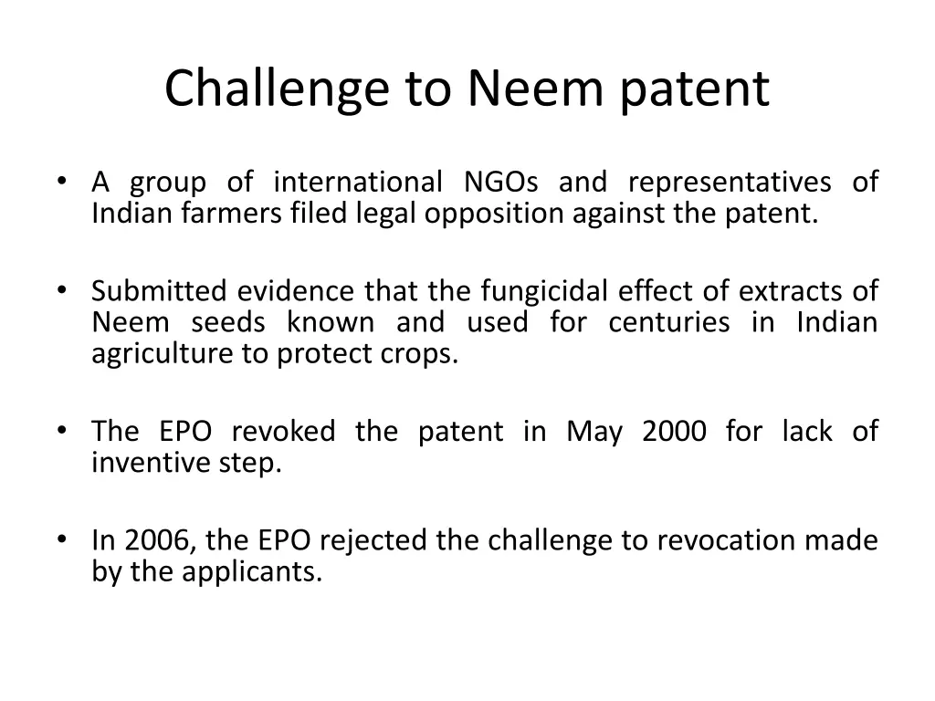 challenge to neem patent