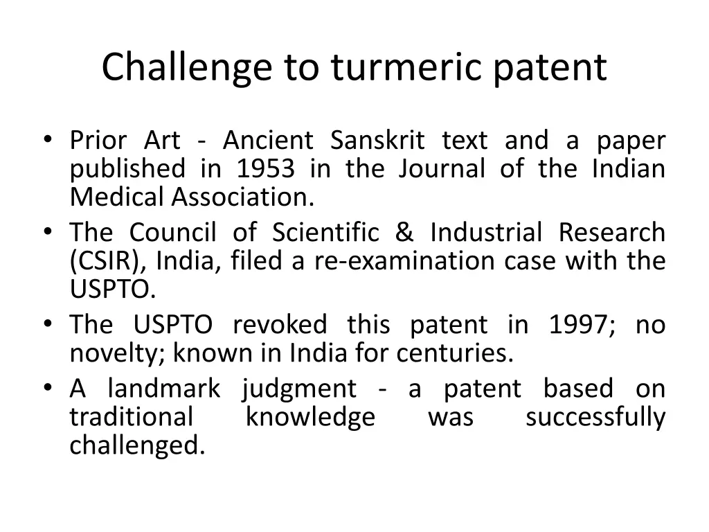 challenge to turmeric patent