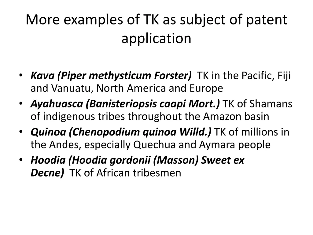 more examples of tk as subject of patent