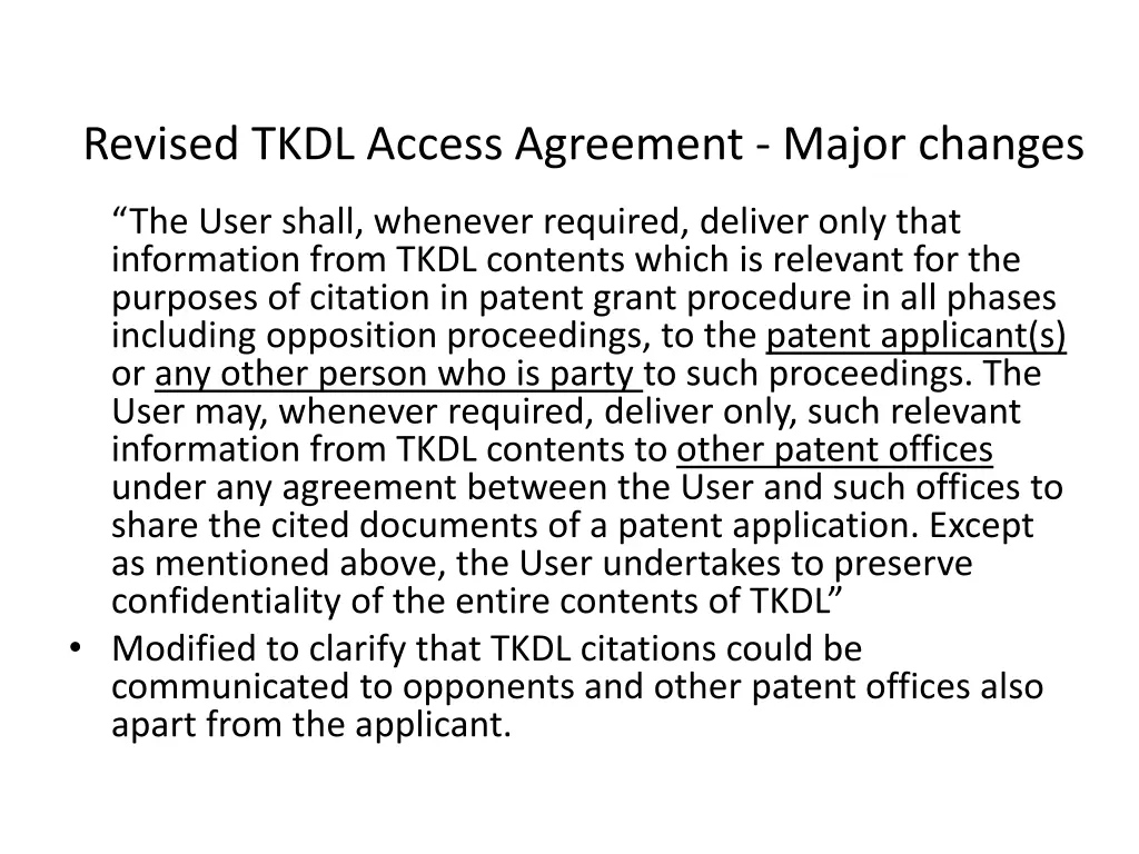 revised tkdl access agreement major changes