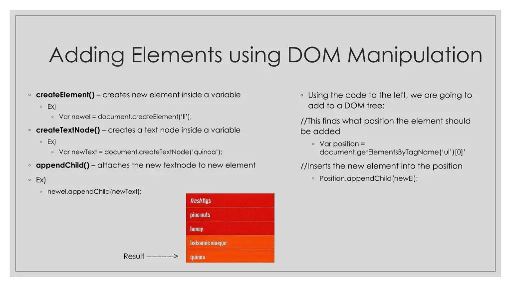 adding elements using dom manipulation