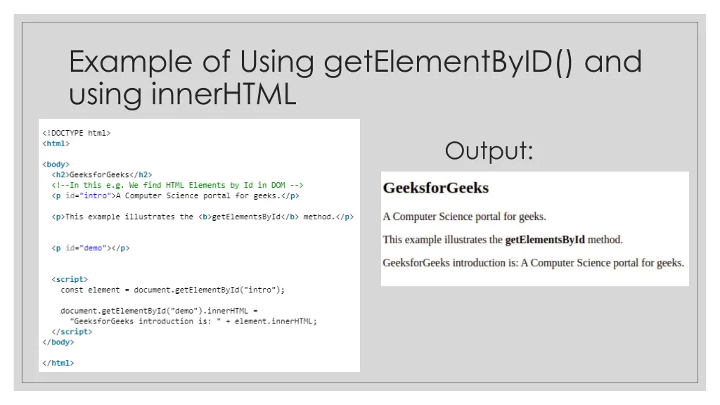 example of using getelementbyid and using