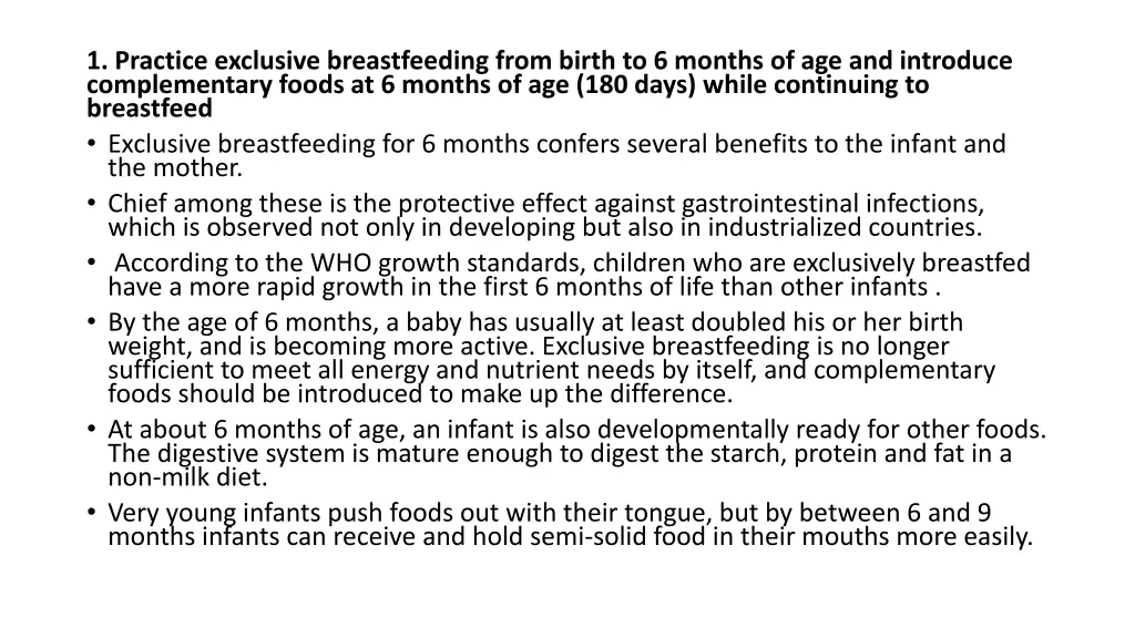 1 practice exclusive breastfeeding from birth