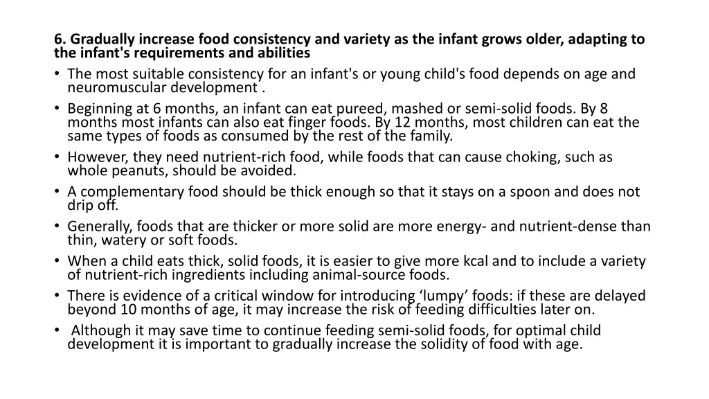 6 gradually increase food consistency and variety