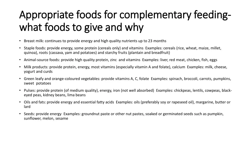 appropriate foods for complementary feeding