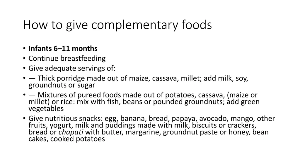 how to give complementary foods