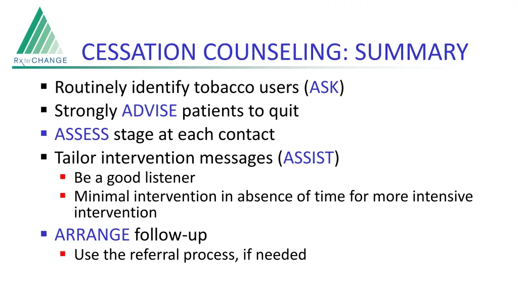 cessation counseling summary