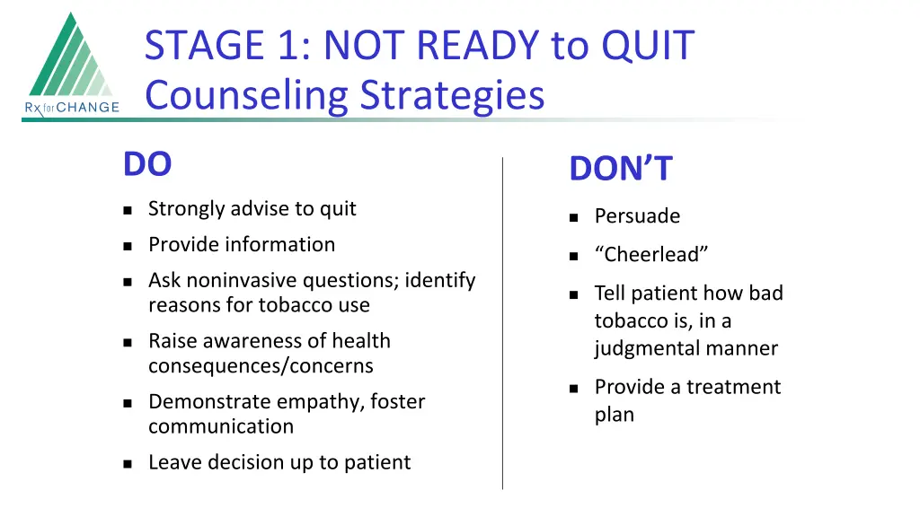 stage 1 not ready to quit counseling strategies