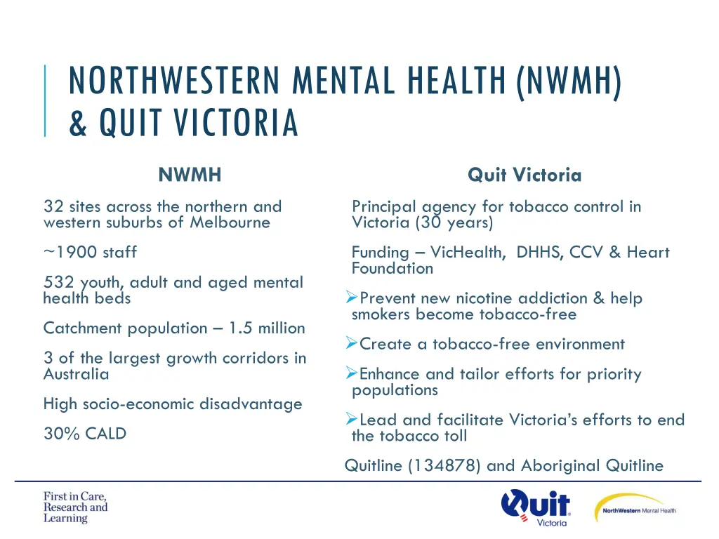 northwestern mental health nwmh quit victoria