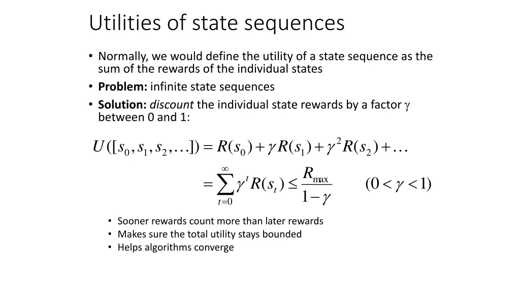 utilities of state sequences