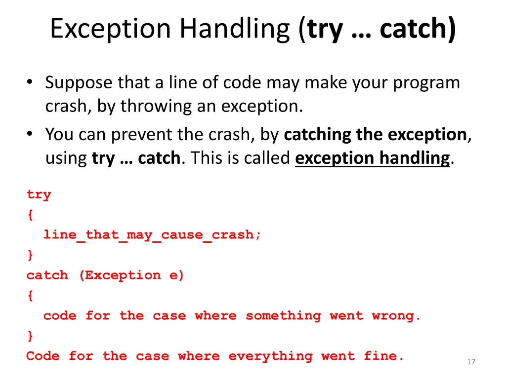 exception handling try catch