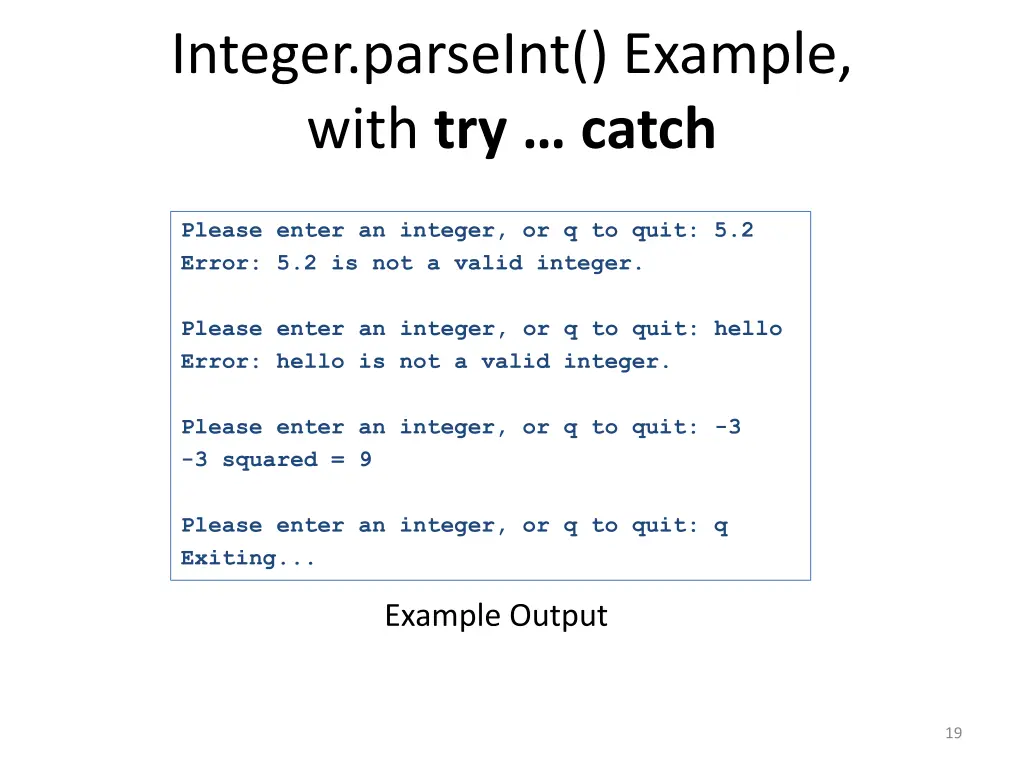 integer parseint example with try catch