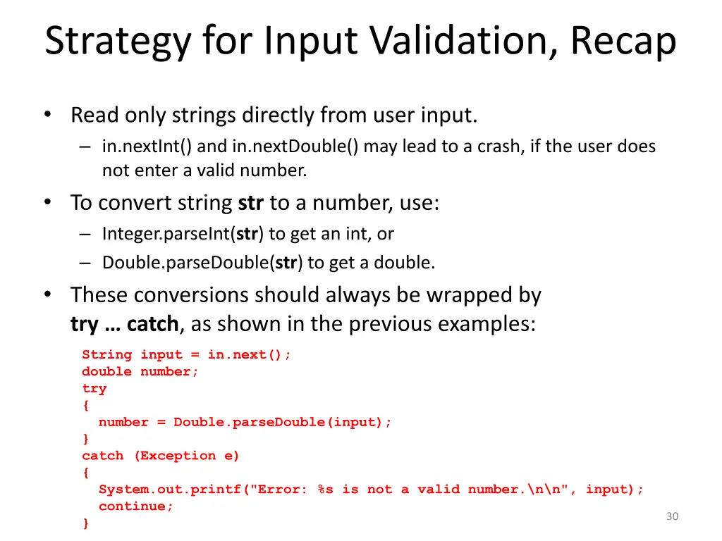 strategy for input validation recap