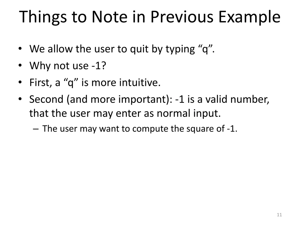 things to note in previous example 1