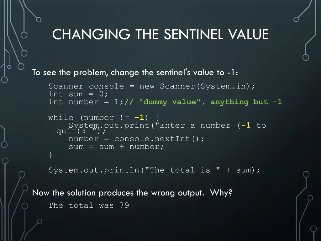 changing the sentinel value 1