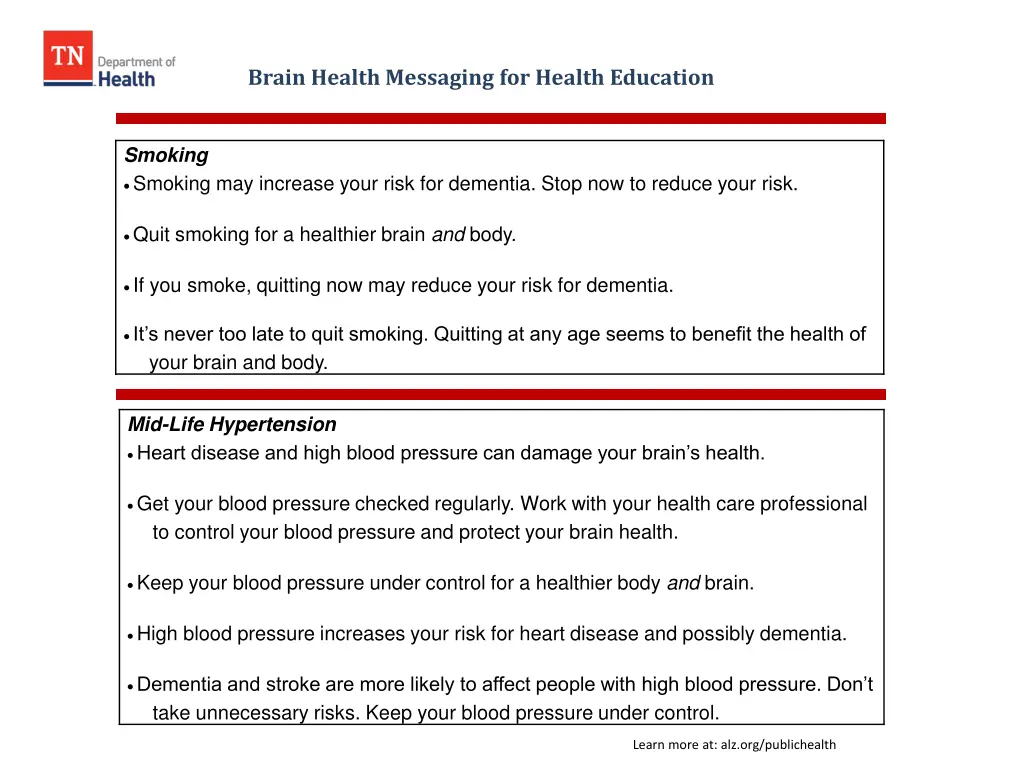 brain health messaging for health education 1