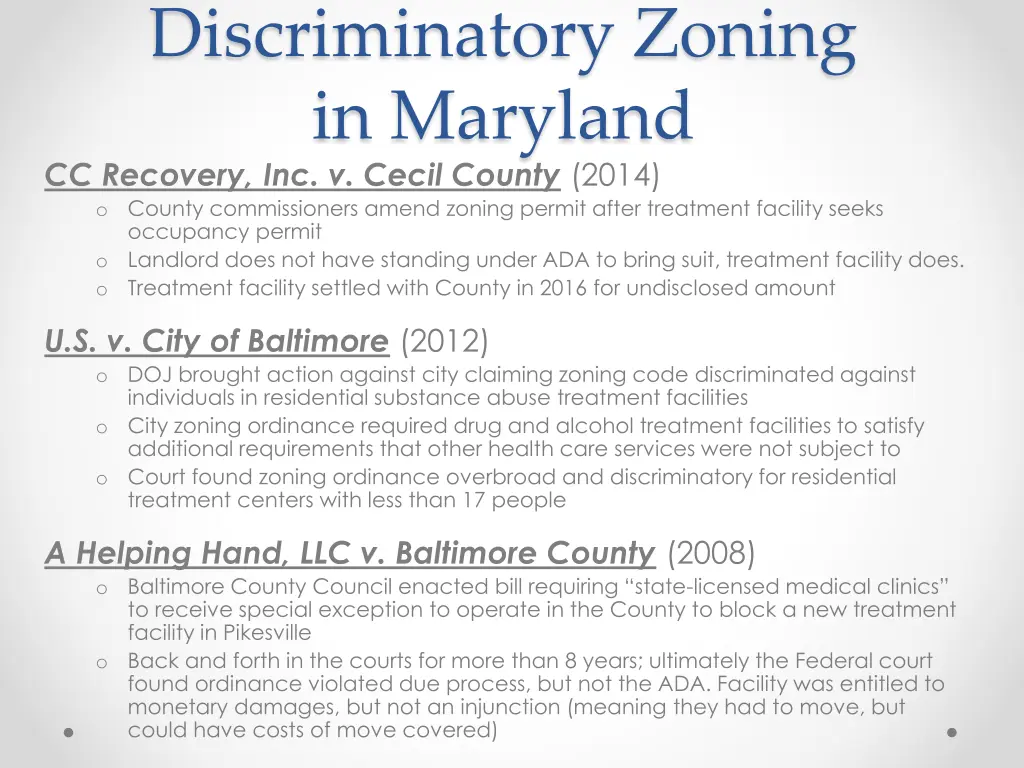 discriminatory zoning in maryland cc recovery