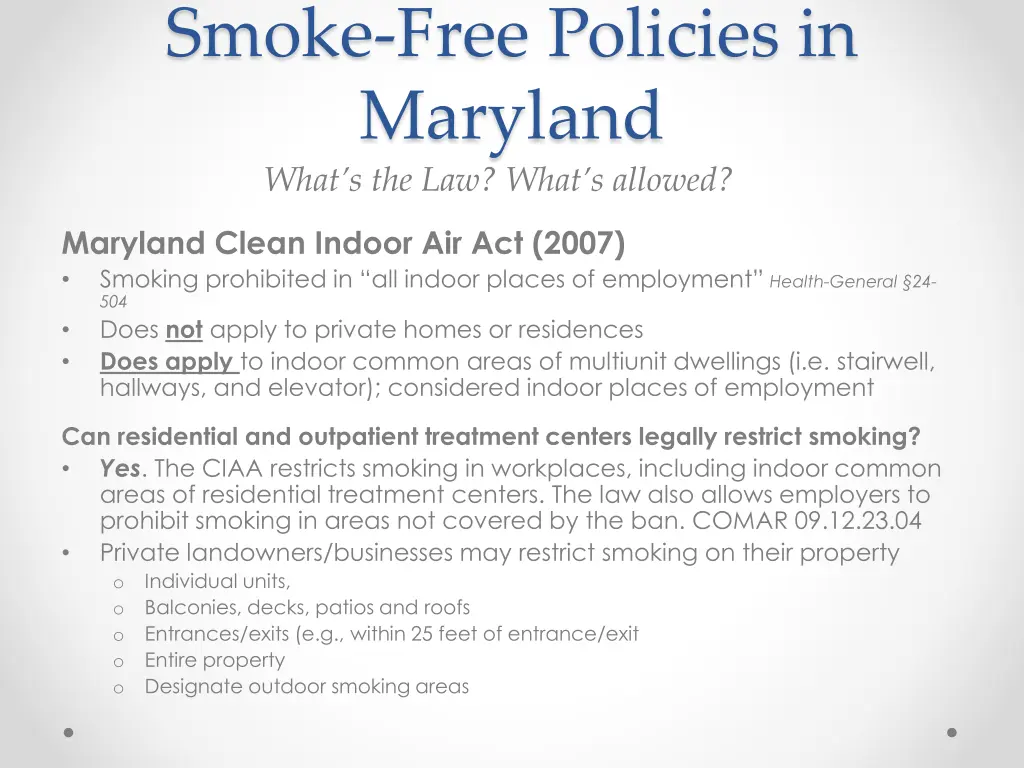 smoke free policies in maryland what