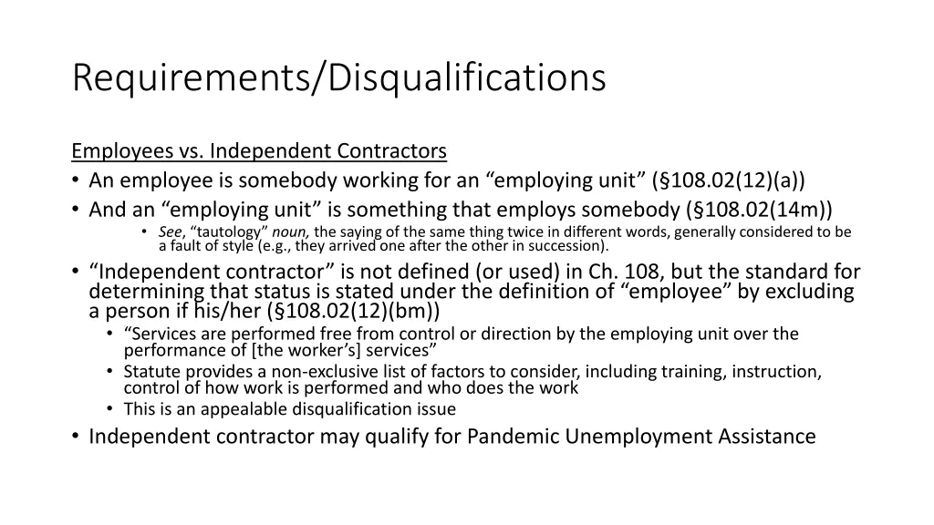 requirements disqualifications 1