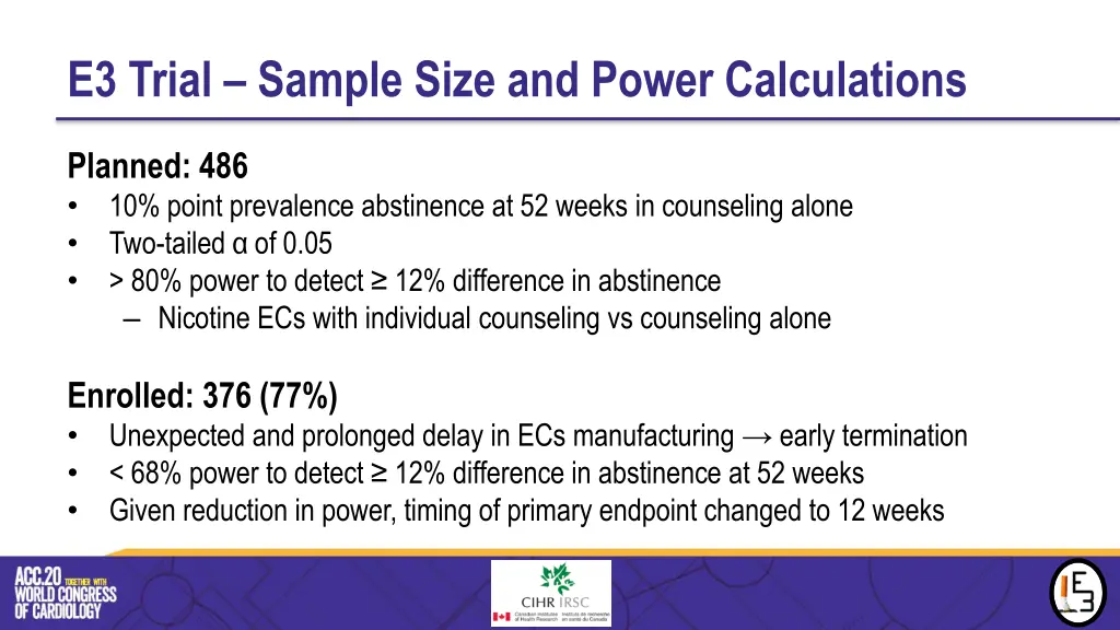 e3 trial sample size and power calculations