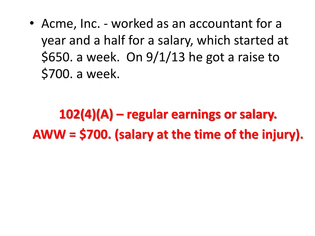 acme inc worked as an accountant for a year