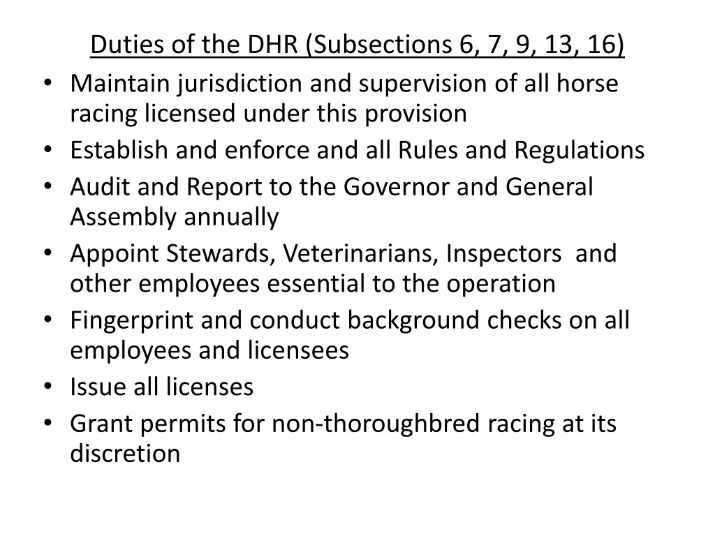 duties of the dhr subsections