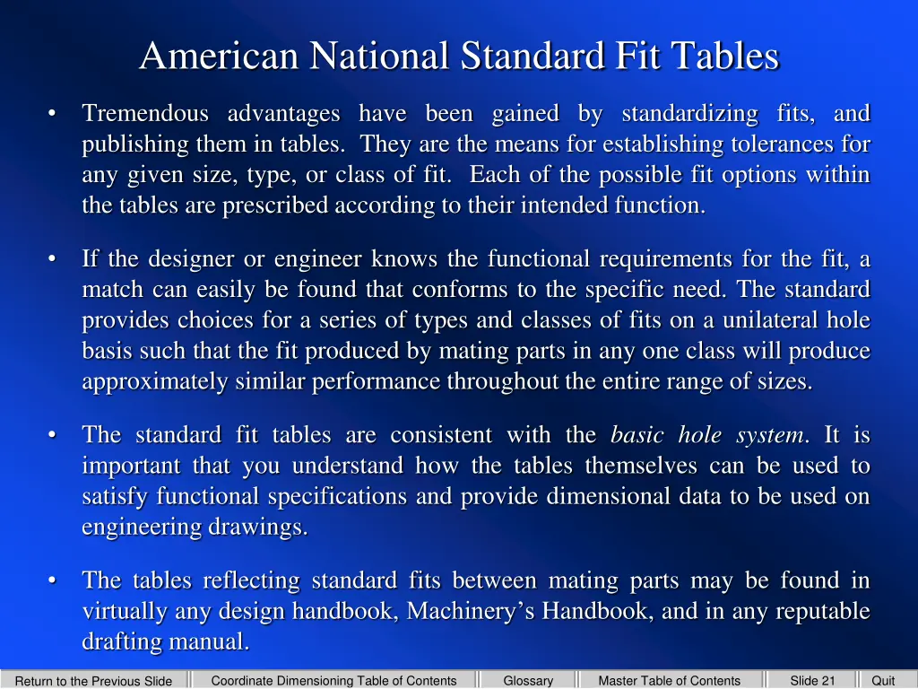 american national standard fit tables