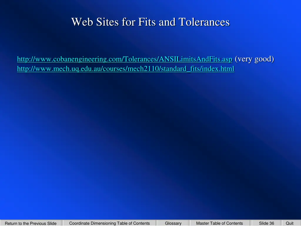 web sites for fits and tolerances