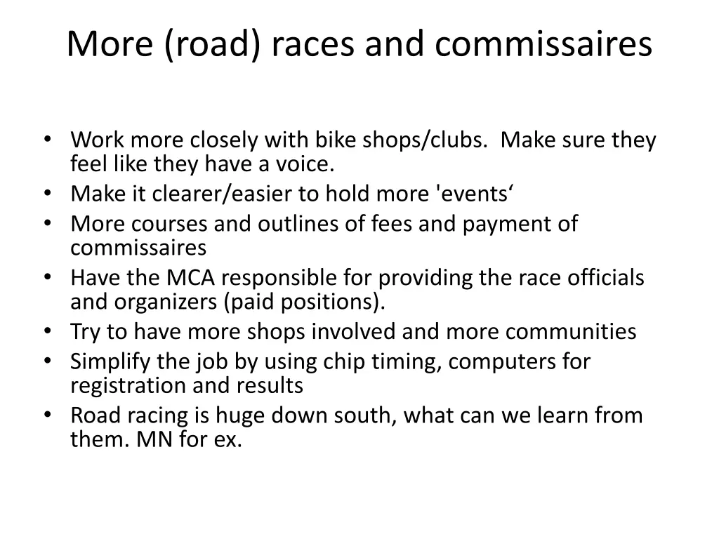 more road races and commissaires