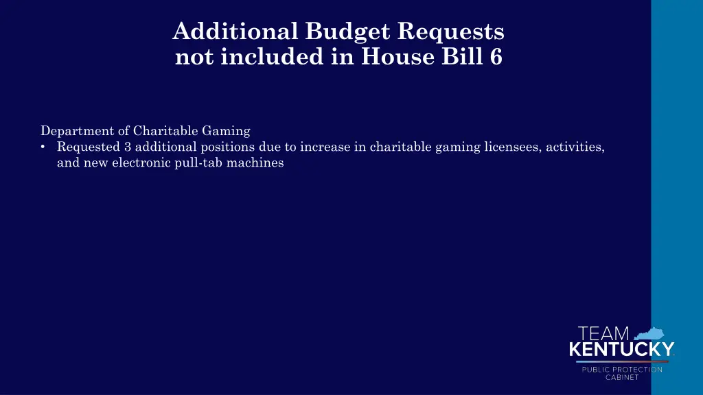 additional budget requests not included in house