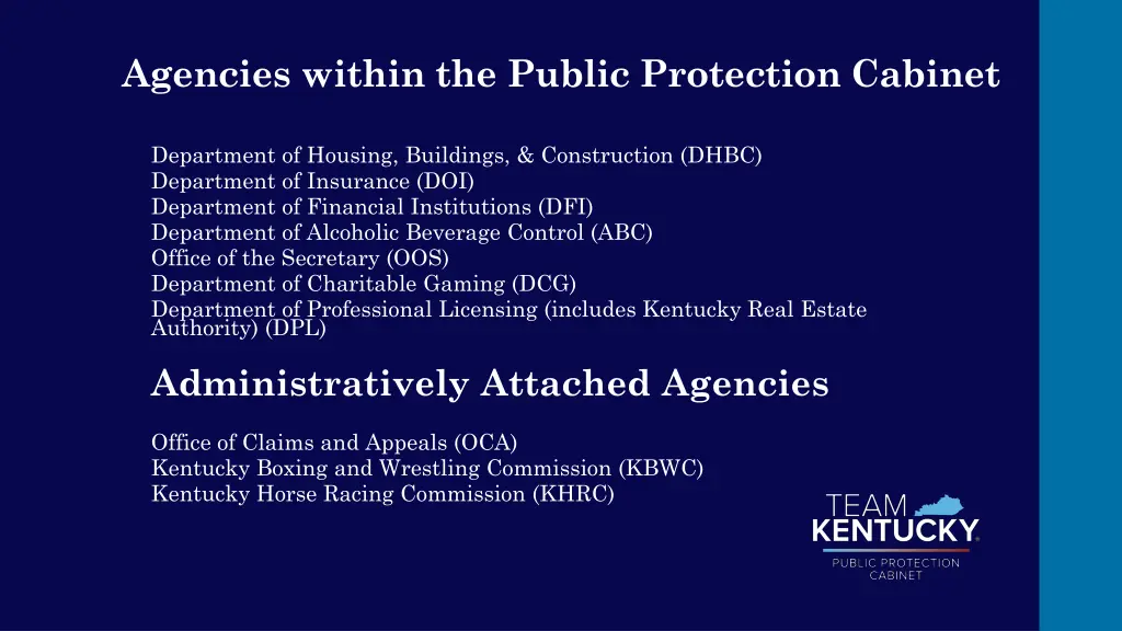 agencies within the public protection cabinet