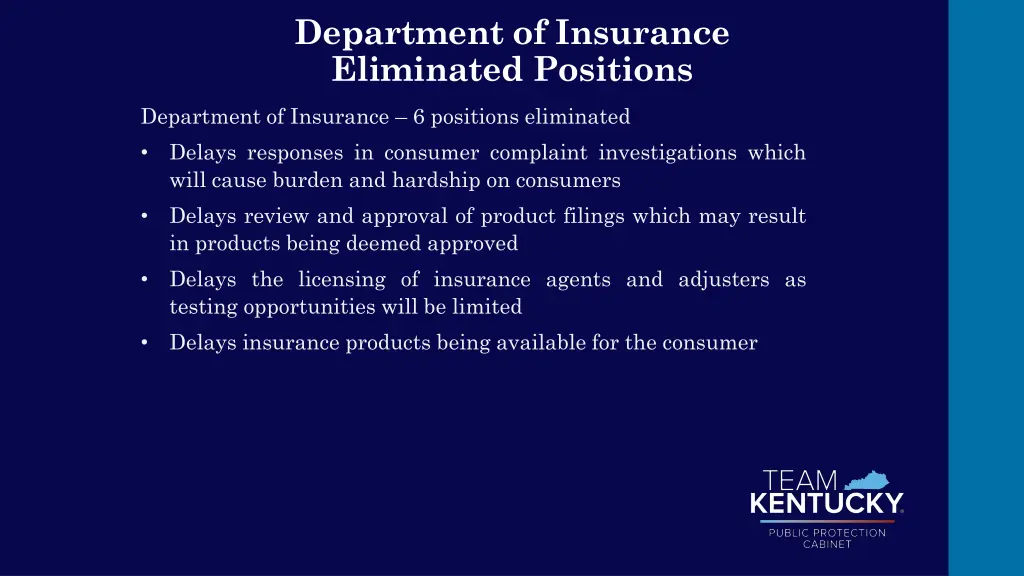 department of insurance eliminated positions