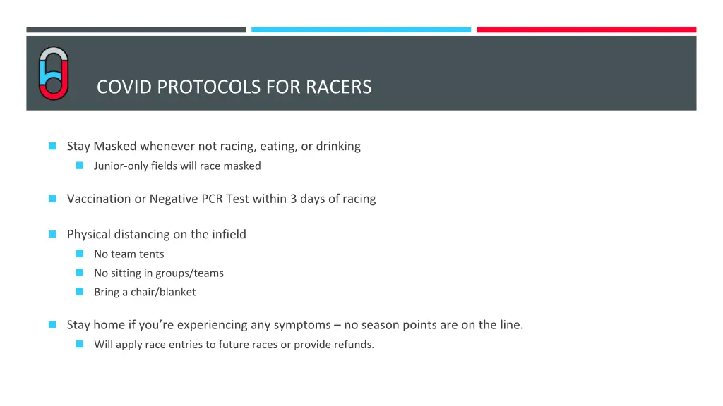 covid protocols for racers