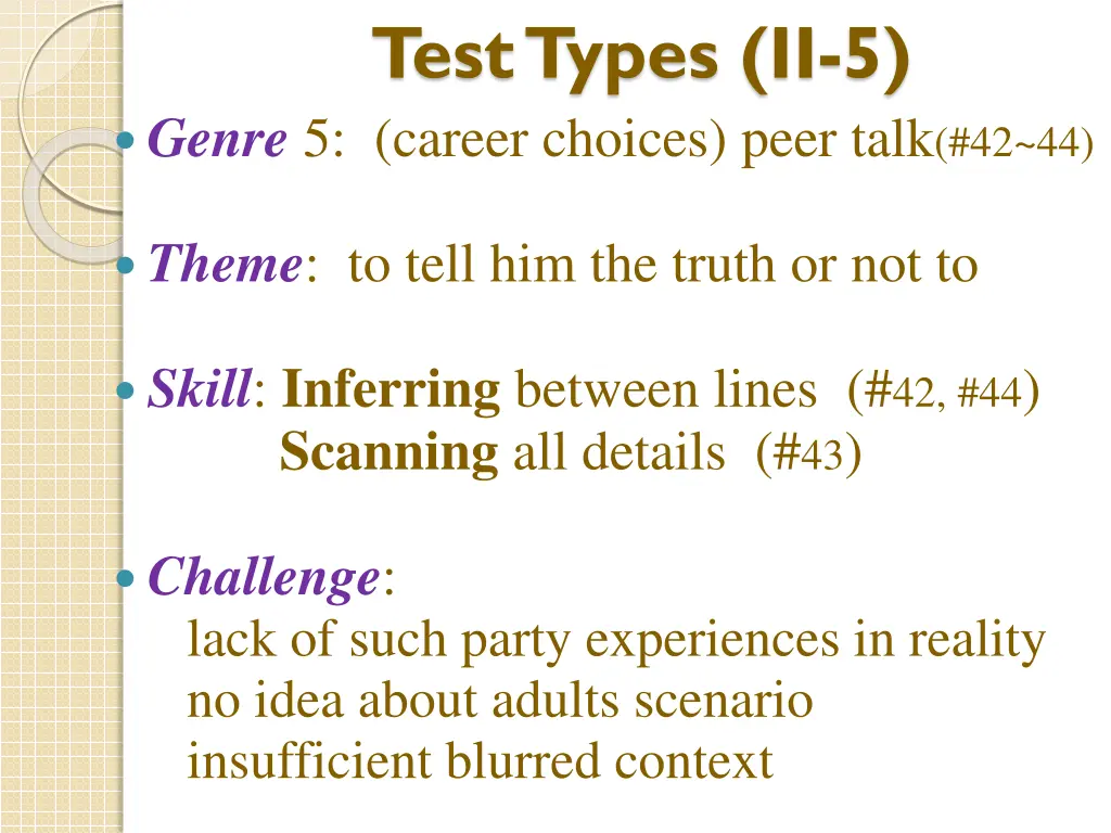 test types ii 5 genre 5 career choices peer talk