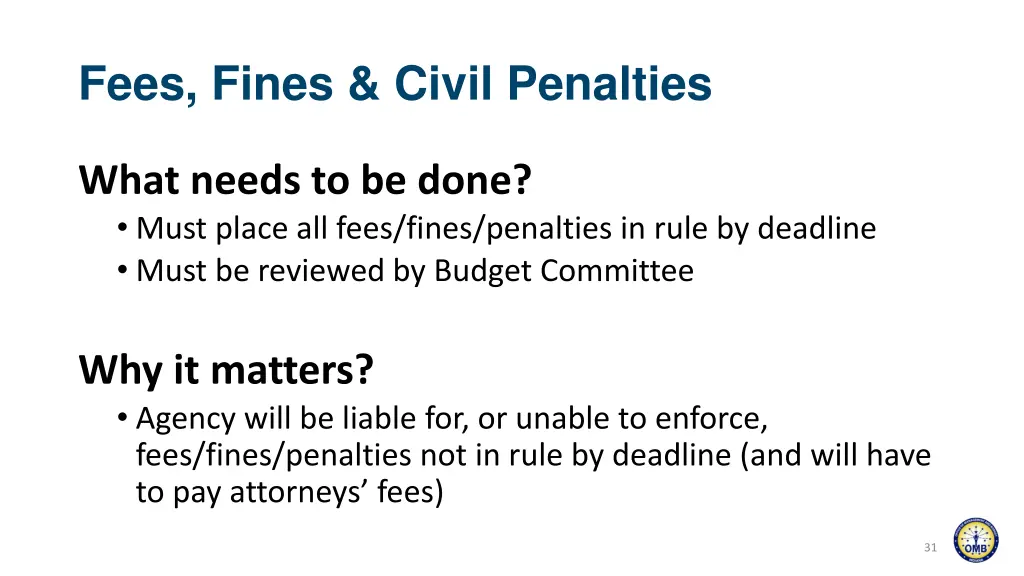 fees fines civil penalties